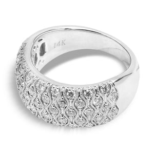 White Gold Classic Wide Multi-row Pavé Diamond Ring. 14k, TDW: 1.17ct, VS, FG