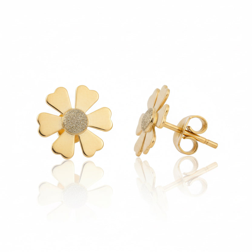 Yellow Gold Petal Blossom Stud Earrings 18k