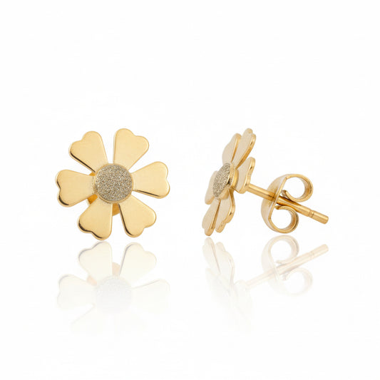 Yellow Gold Petal Blossom Stud Earrings 18k