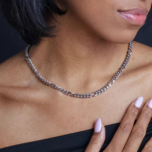 Silver Rhodium Plated Figaro Cuban Chain
