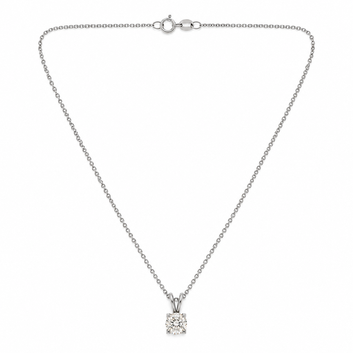 14K White Gold Round Diamond Solitaire Pendant Necklace 0.47ct 17" - full necklace laid flat