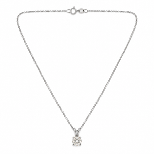 14K White Gold Round Diamond Solitaire Pendant Necklace 0.47ct 17" - full necklace laid flat