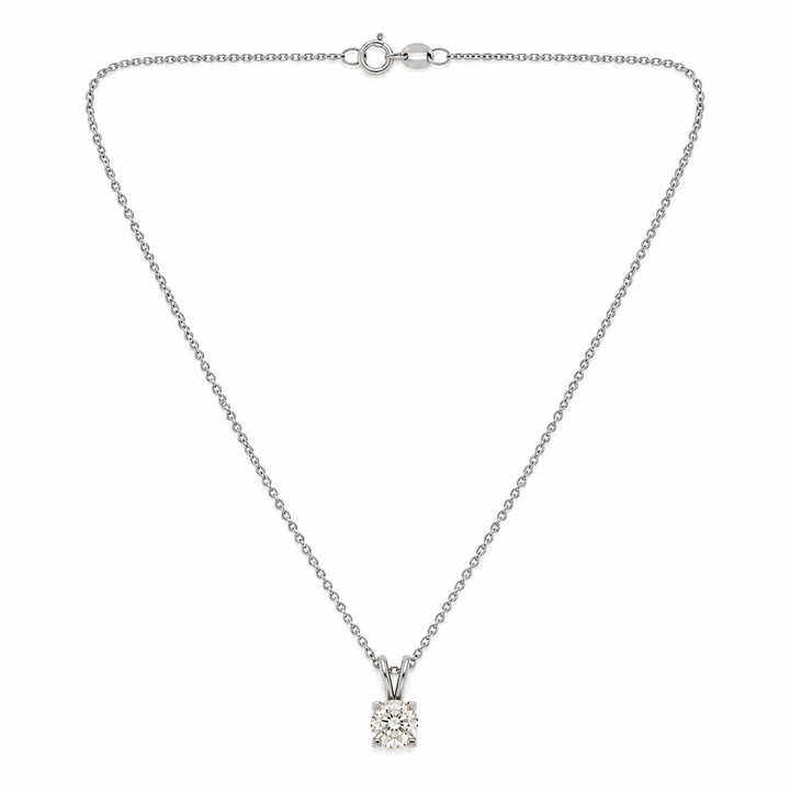 14K White Gold Round Diamond Solitaire Pendant Necklace 0.47ct 17" - full necklace laid flat
