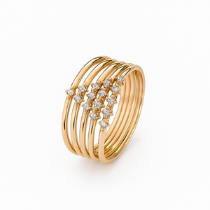18K Yellow Gold 5 Multi Band Stacked Ring
