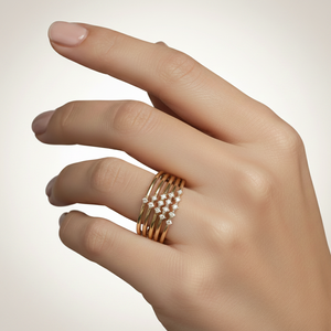 18K Yellow Gold 5 Multi Band Stacked Ring