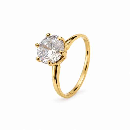 10K Yellow Gold Six-Prong CZ Solitaire Ring
