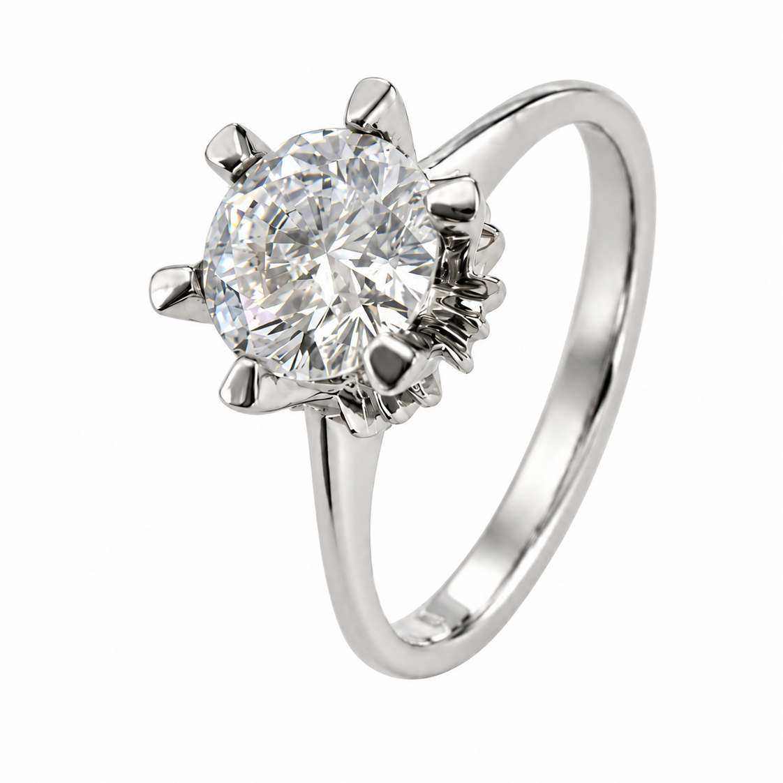 18K White Gold Six-Prong Round Solitaire Diamond Ring