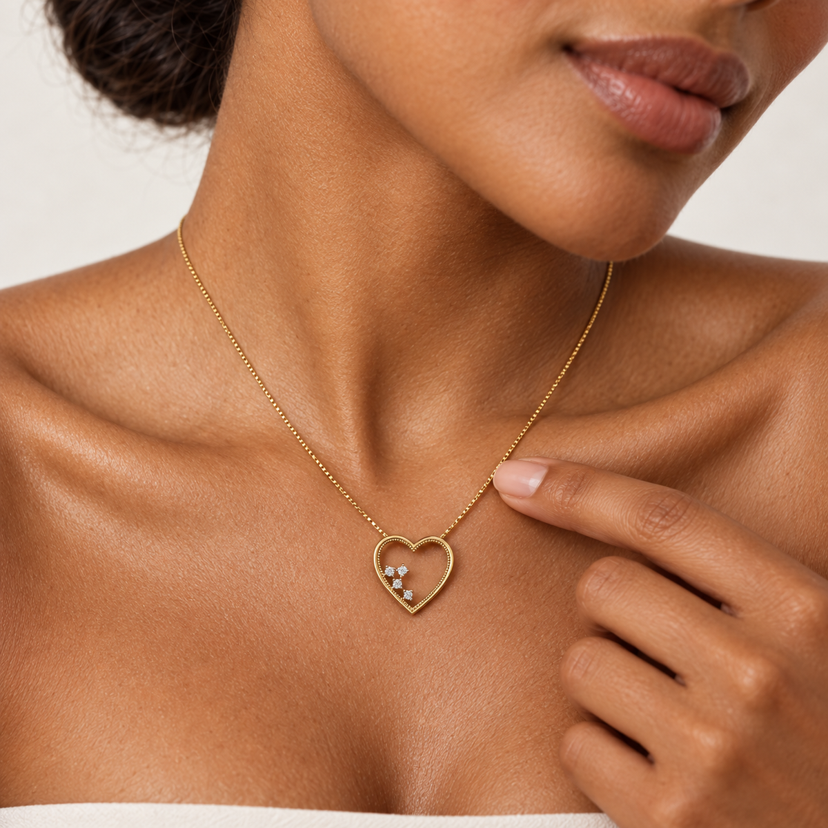 10K Yellow Gold Open Heart Four-Diamond Pendant Necklace