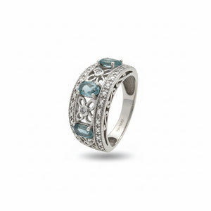 14k White Gold Blue Topaz Diamond Band Ring