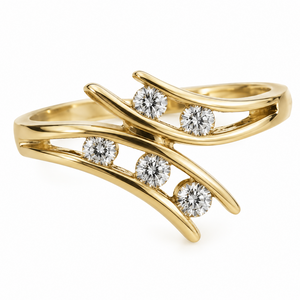 14K Yellow Gold Five-Stone Diamond Bypass Wave Ring - top view