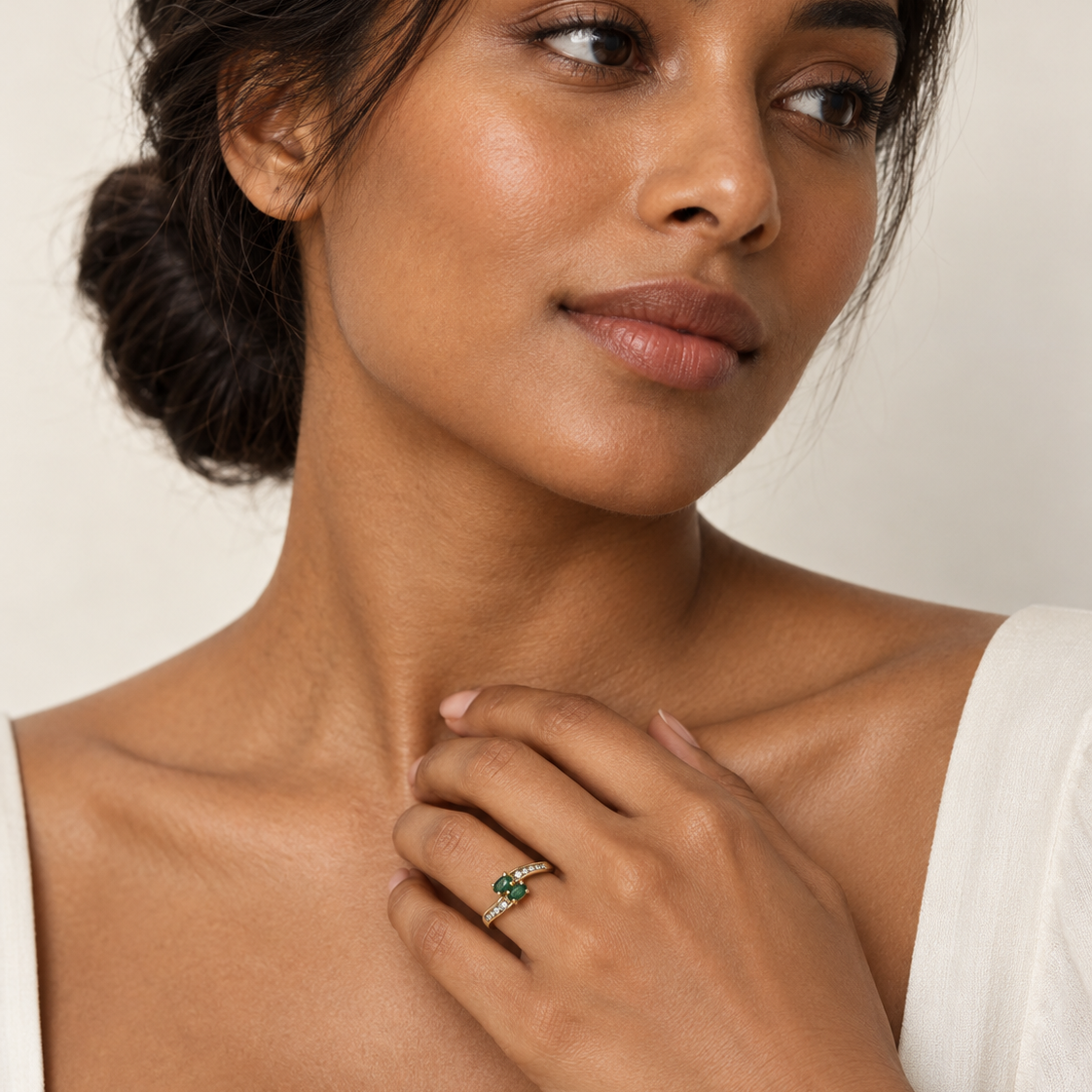 14K Yellow Gold Two-Stone Emerald & Diamond Bypass Ring