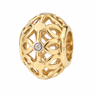 10K Yellow Gold Openwork Floral Diamond Bead Charm