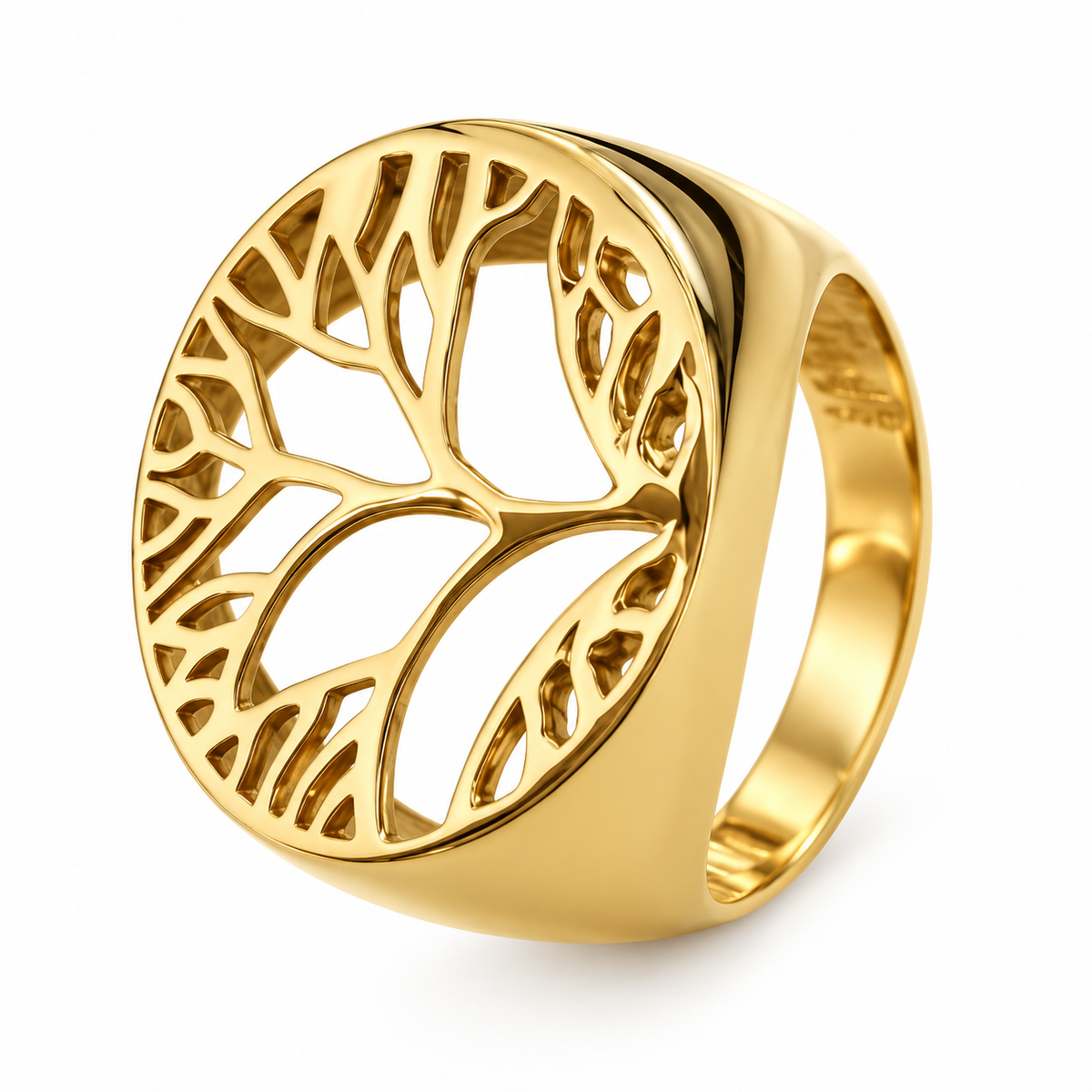 18K Yellow Gold Openwork Tree Ring