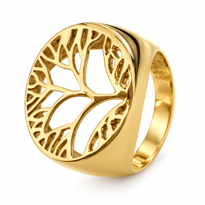 18K Yellow Gold Openwork Tree Ring
