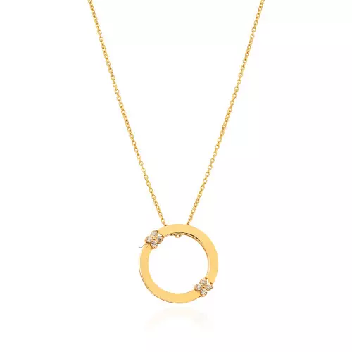 Yellow Gold Circle Necklace With Stone 18K, 4 gr, 18"