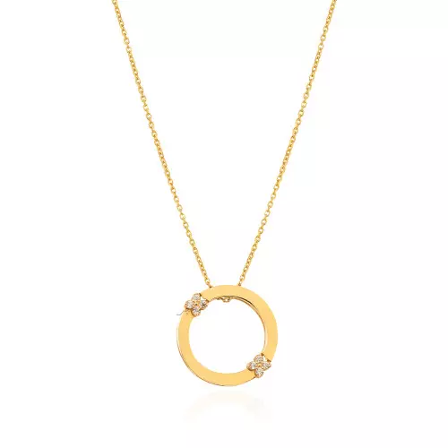 18K Yellow Gold Circle Necklace With Stone 4 gr 18"