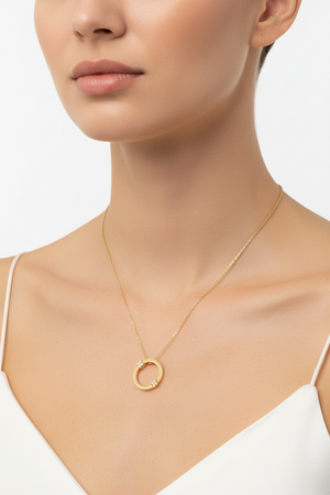 Yellow Gold Circle Necklace With Stone 18K, 4 gr, 18
