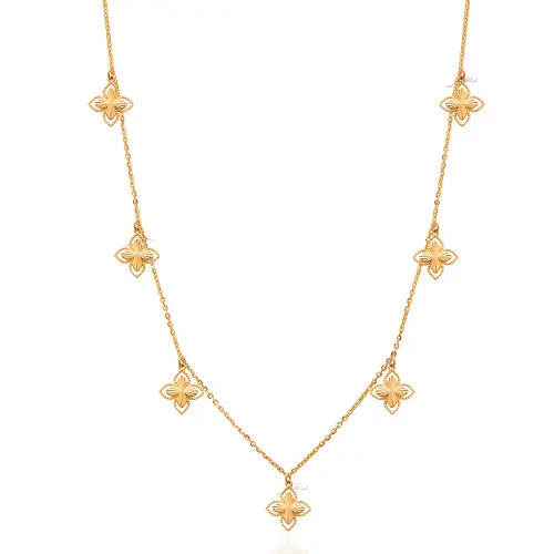Yellow Gold 7 Four-Leaf Clover station Design Necklace, 18k, 4.72gr