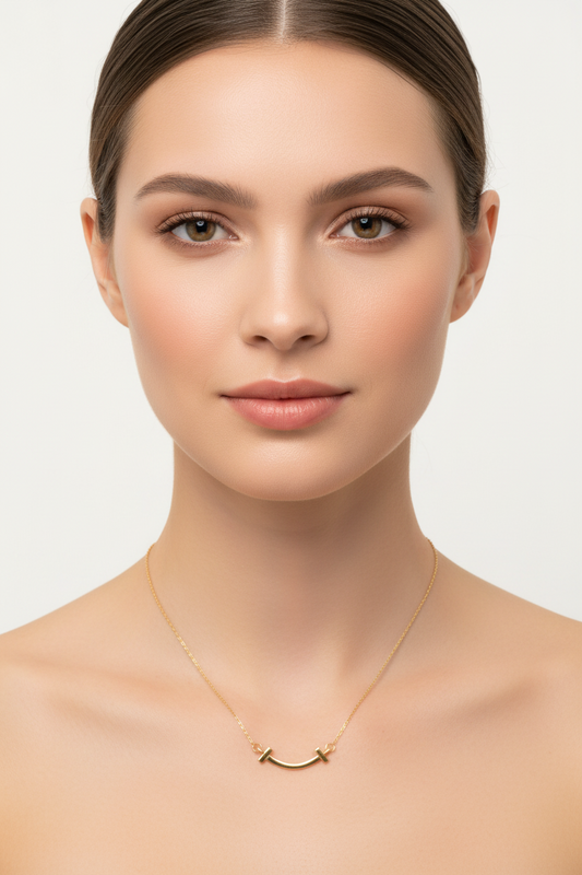 Yellow Gold T smile Design Pendant Necklace, 18k