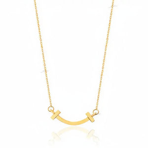 Yellow Gold T smile Design Pendant Necklace, 18k