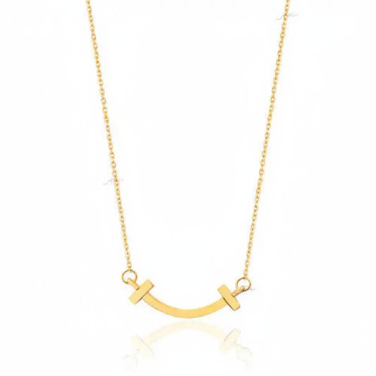 Yellow Gold T smile Design Pendant Necklace, 18k