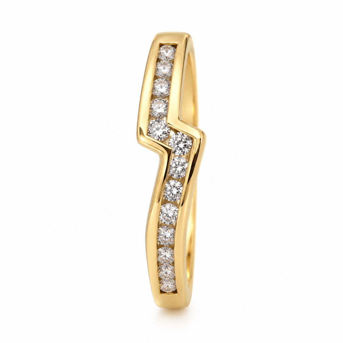 14K Yellow Gold Diamond Channel-Set Chevron Wishbone Ring