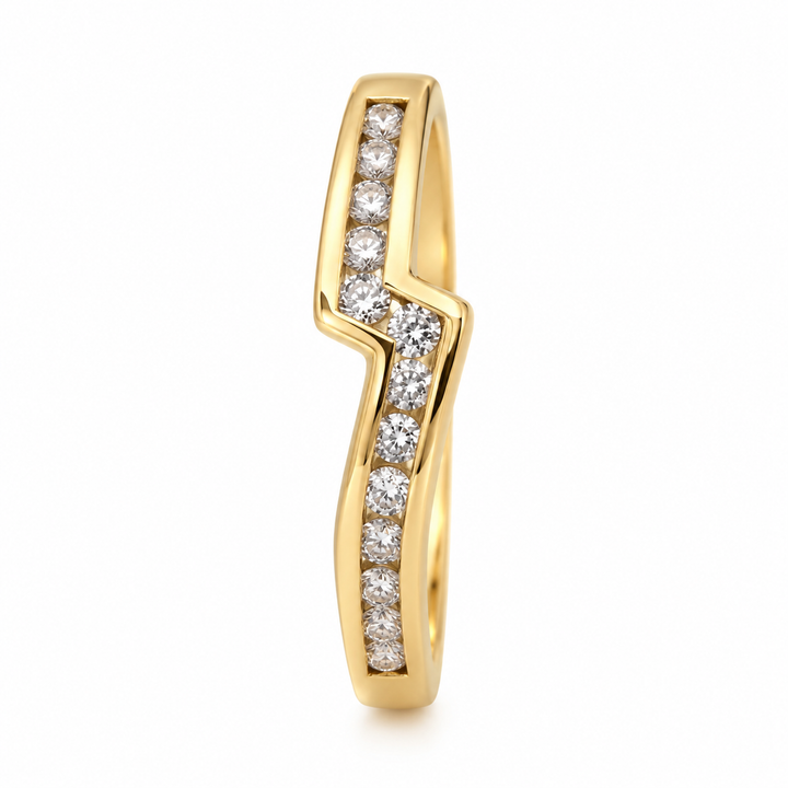 14K Yellow Gold Diamond Channel-Set Chevron Wishbone Ring