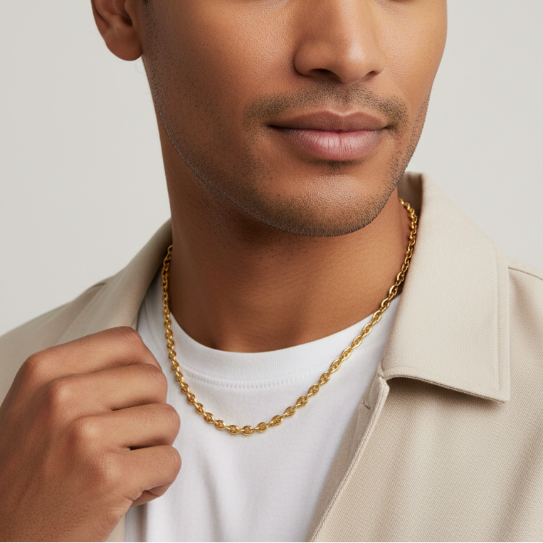 14K Yellow Gold Puffed Anchor Link Chain 20"