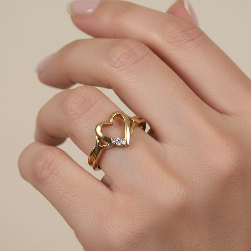 10k Yellow Gold Heart Diamond Ring