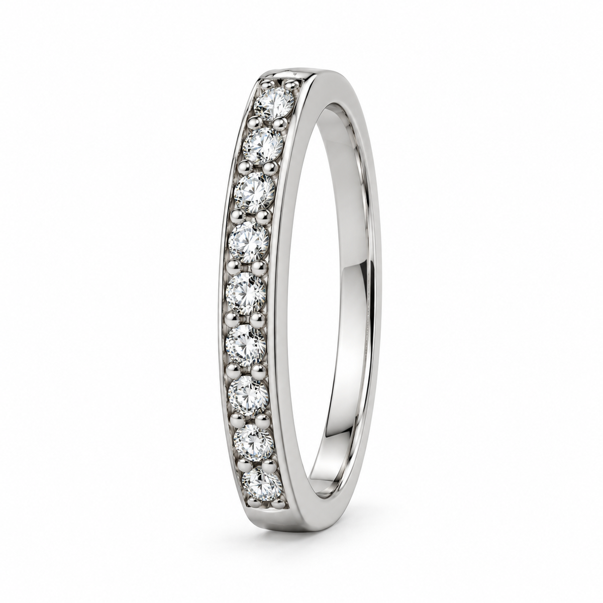 14K White Gold Diamond Row Band
