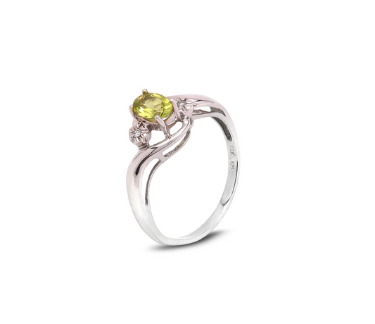 10K White Gold Oval Peridot and Diamond Promise Ring