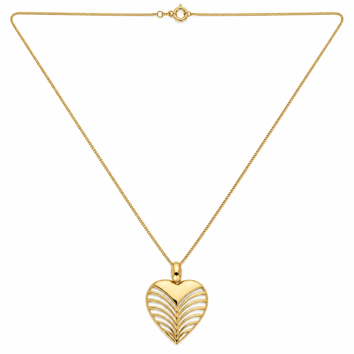 18K Yellow Gold Openwork Heart Pendant Necklace
