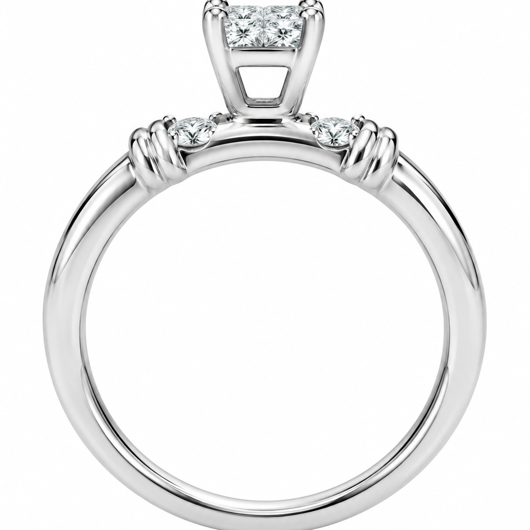 10K White Gold Four-Stone Princess-Cut Diamond Cluster Ring