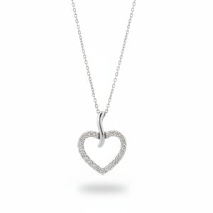 18K White Gold Diamond Open Heart Pendant Necklace