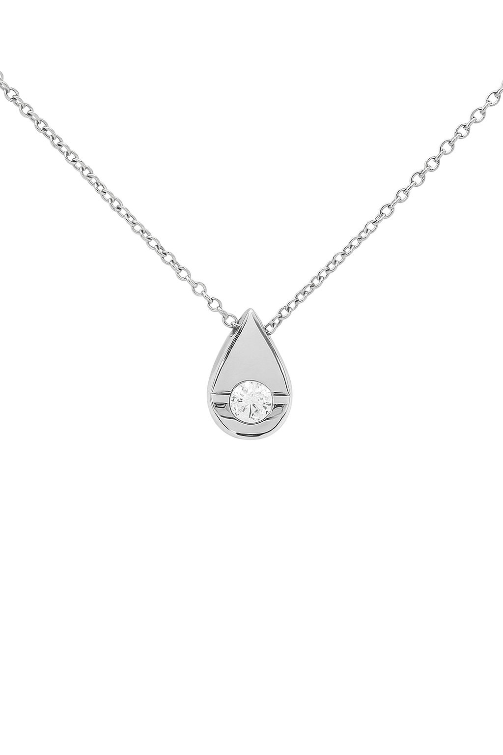 White Gold Pear Shape Pendant with 0.15ct Round Diamond with 18 inches With Gold Chain. SI H,14k