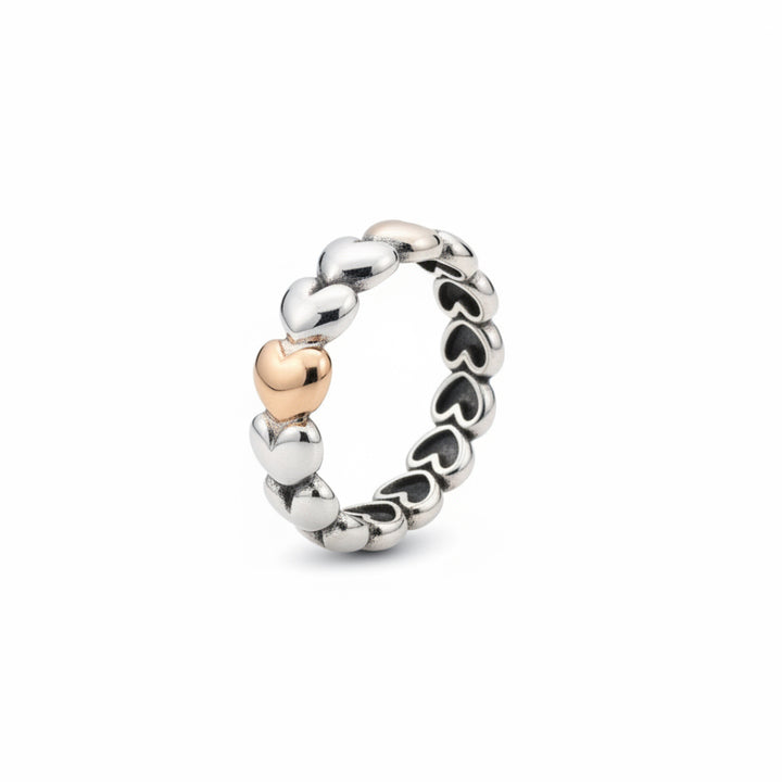 925 Sterling Silver Heart Band Ring with Gold Accent