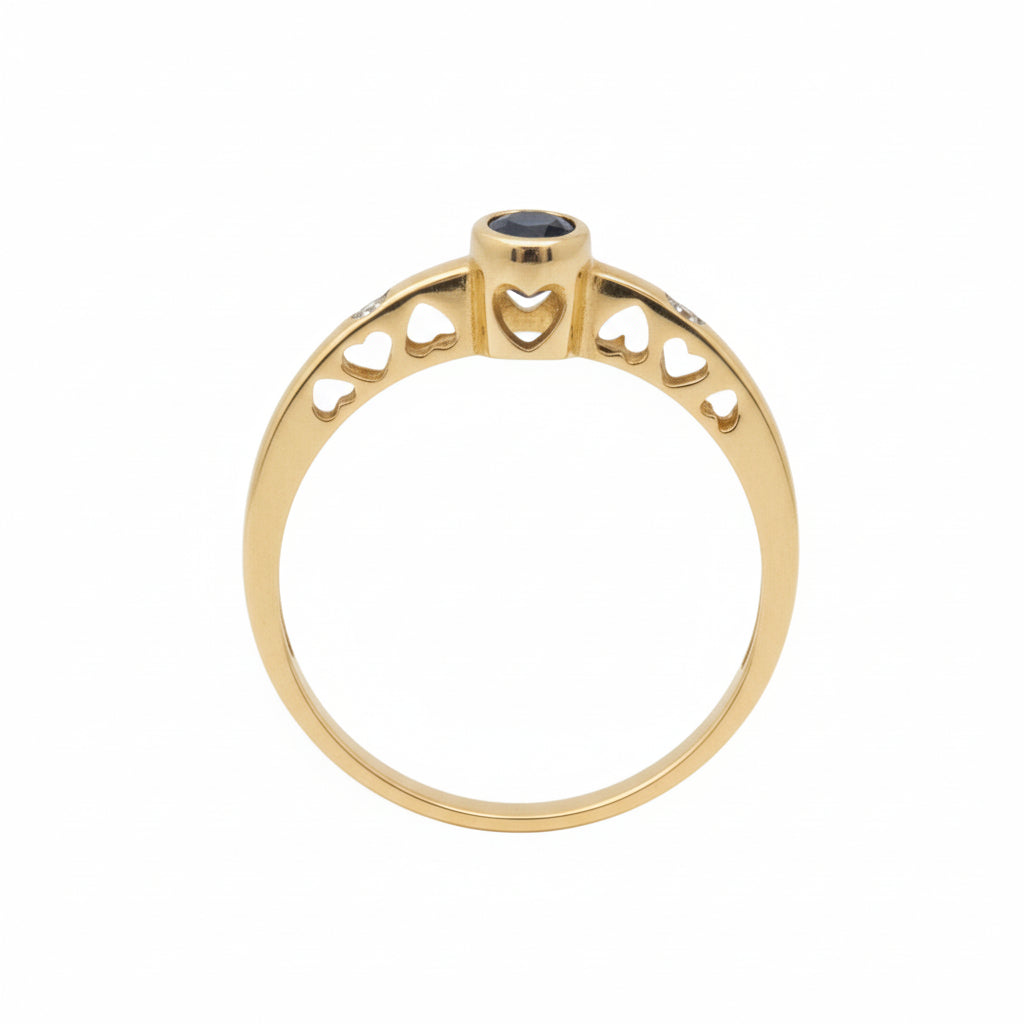 14k Yellow Gold Bezel Set Sapphire and Diamond Ring