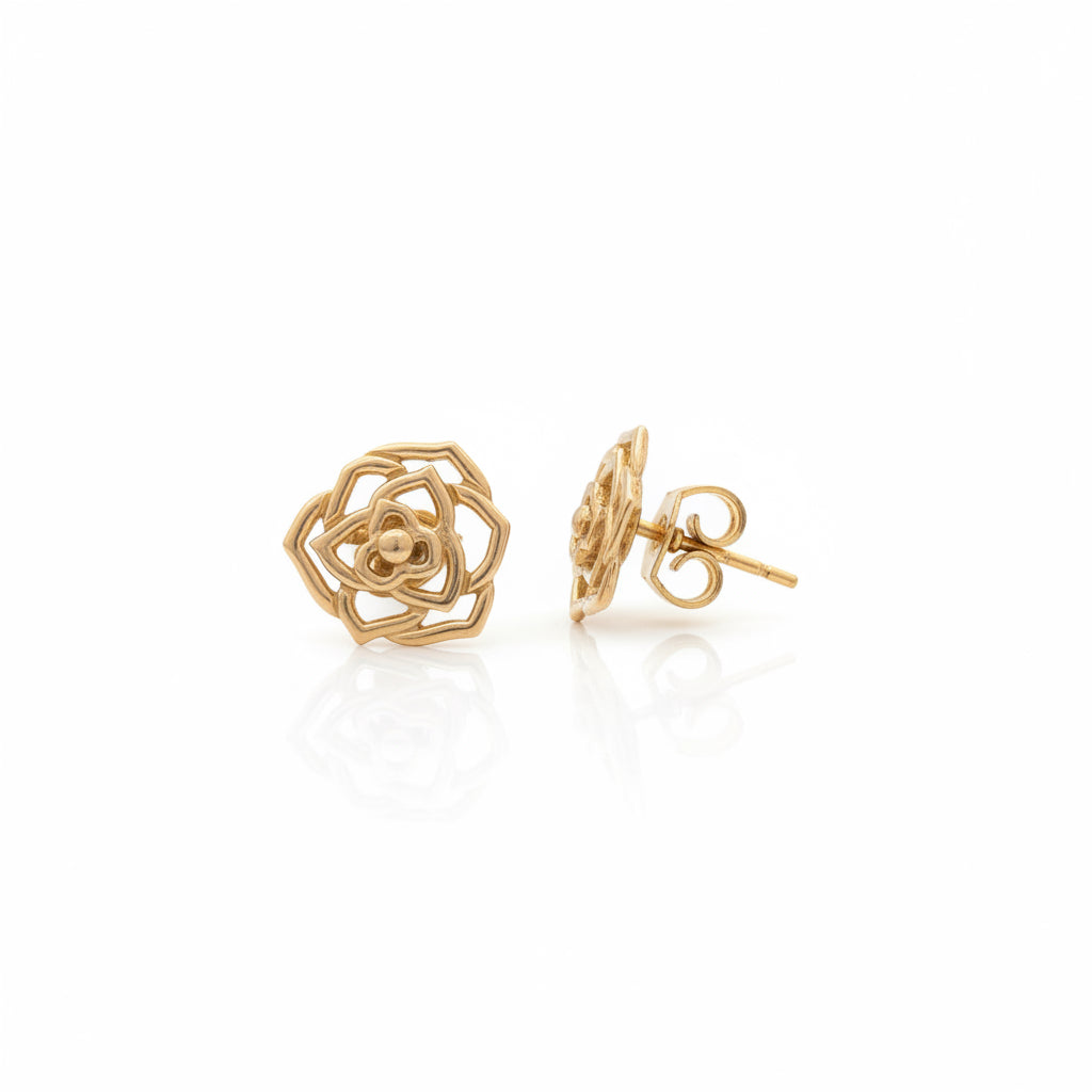 Yellow Gold Openwork Flower Stud Earrings 18k