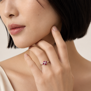10K White Gold Ruby and Diamond Cluster Ring