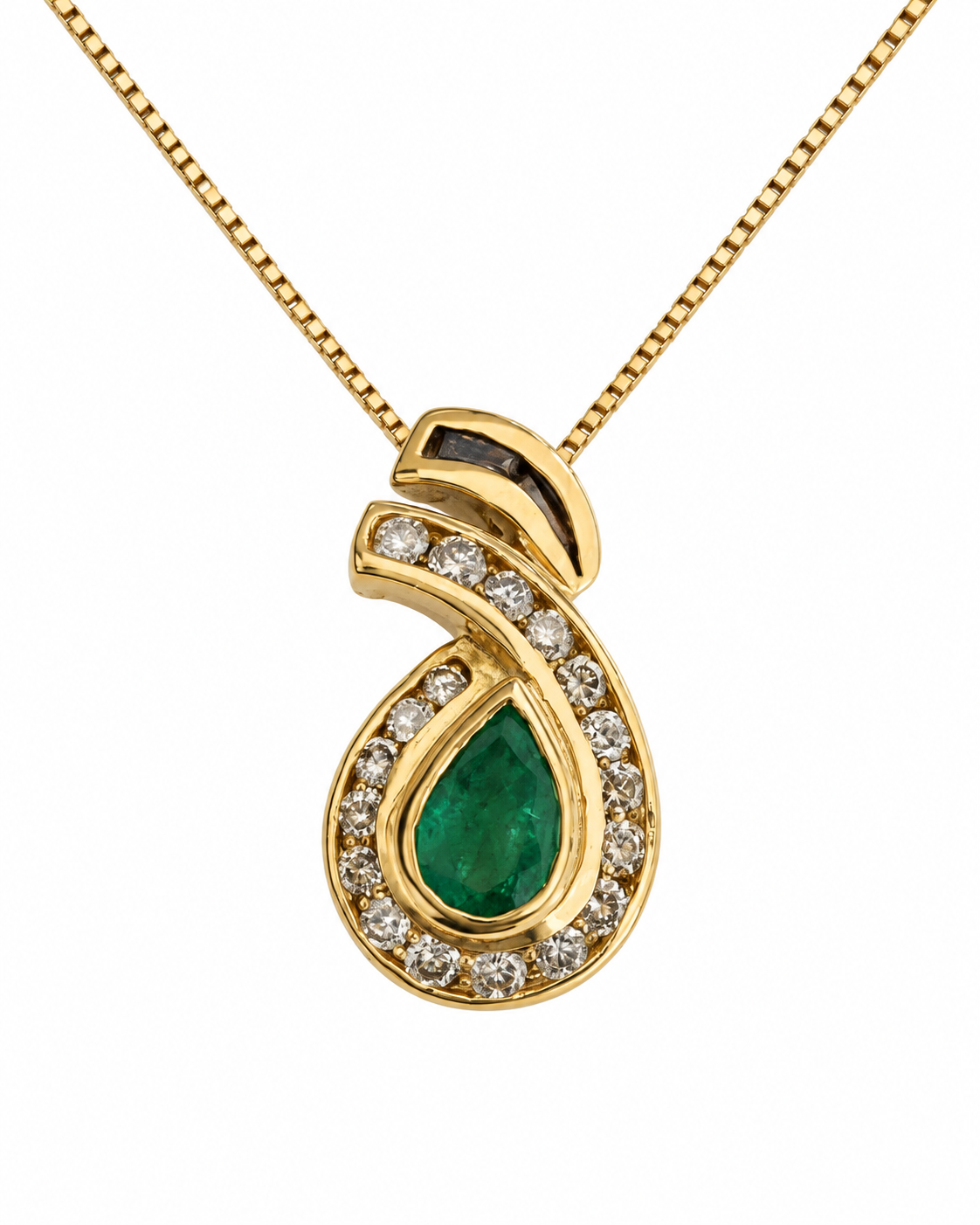 18K Yellow Gold Vintage-Inspired Emerald & Diamond Halo Necklace 17"