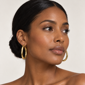 18K Yellow Gold Polished Wide Tube Hoop Earrings
