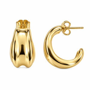 925 Sterling Silver Gold Plated Sculpted Half-Hoop Earrings