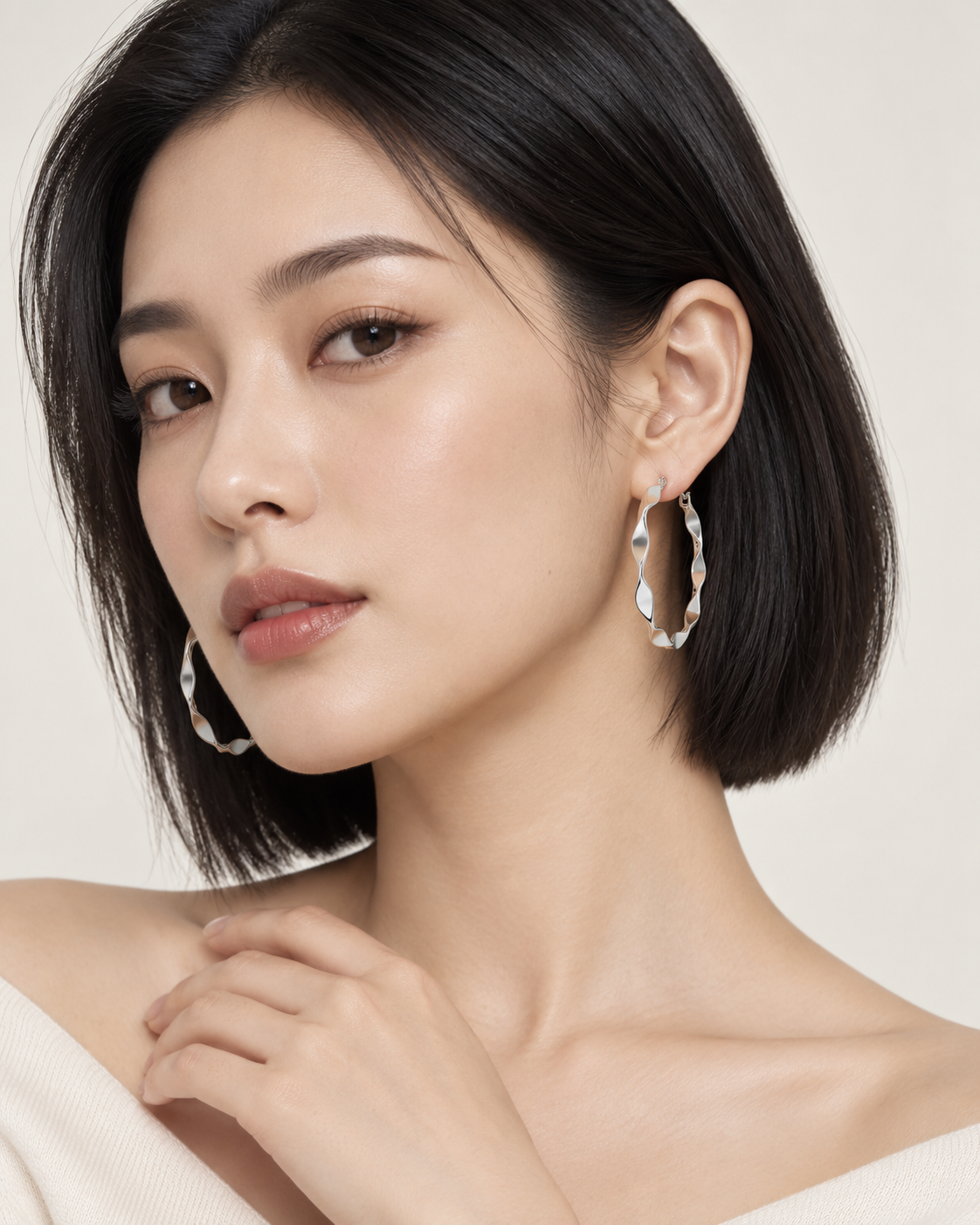 925 Sterling Silver Rhodium Plated Wavy Hoop Earrings