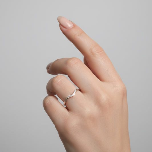 925 Sterling Silver Diamond Chevron Ring