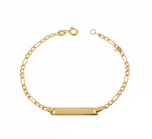 Yellow Gold Kids ID bracelet, Figaru chain, 18k