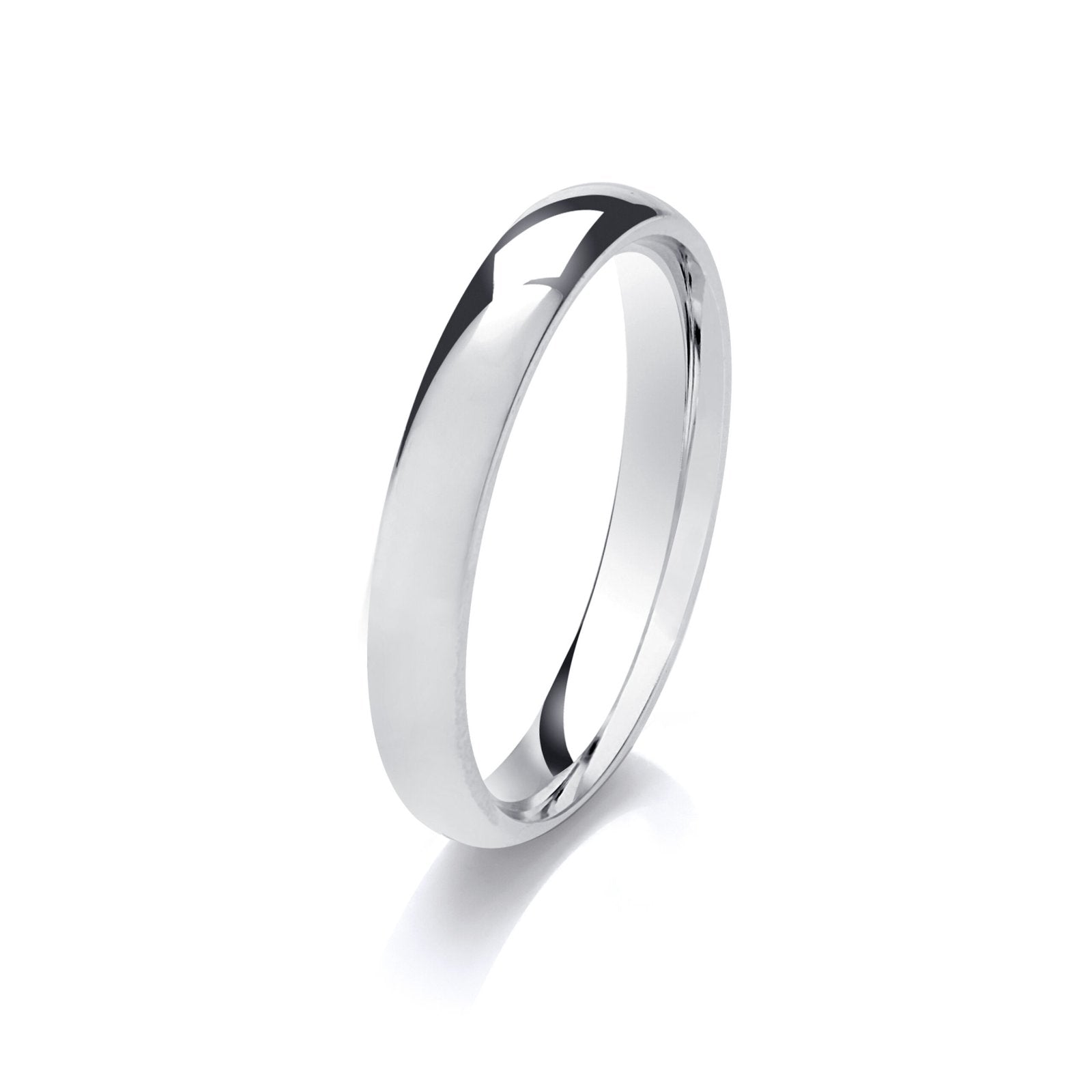 Sterling Silver Rhodium Plated half Dome Ring, 3mm