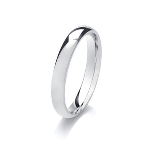 Sterling Silver Rhodium Plated half Dome Ring, 3mm