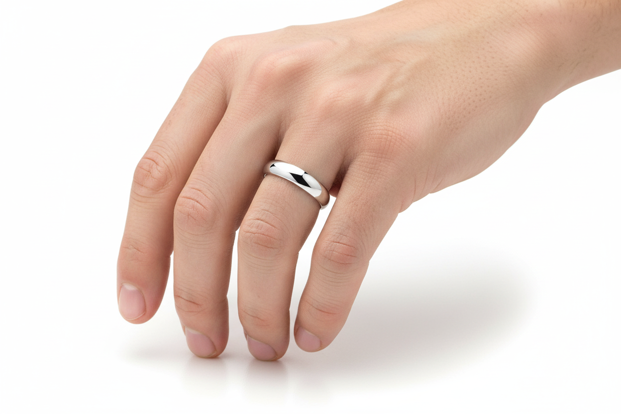 Sterling Silver Rhodium Plated half Dome Ring, 3mm