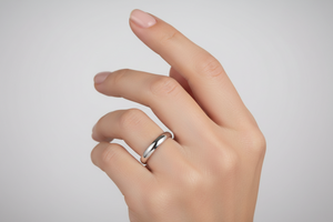 Sterling Silver Rhodium Plated half Dome Ring, 3mm