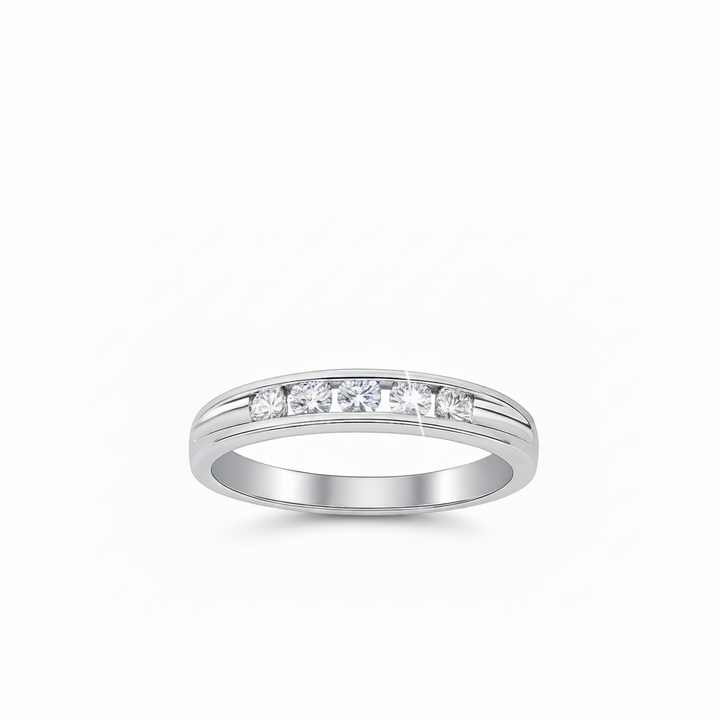 14K White Gold 5-stone Channel-set Diamond Band Ring